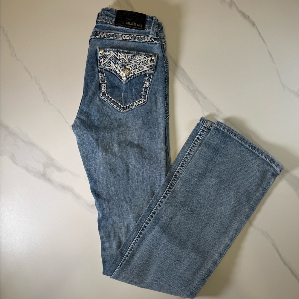 Grace in LA Women's Light Blue Boot Cut Jeans